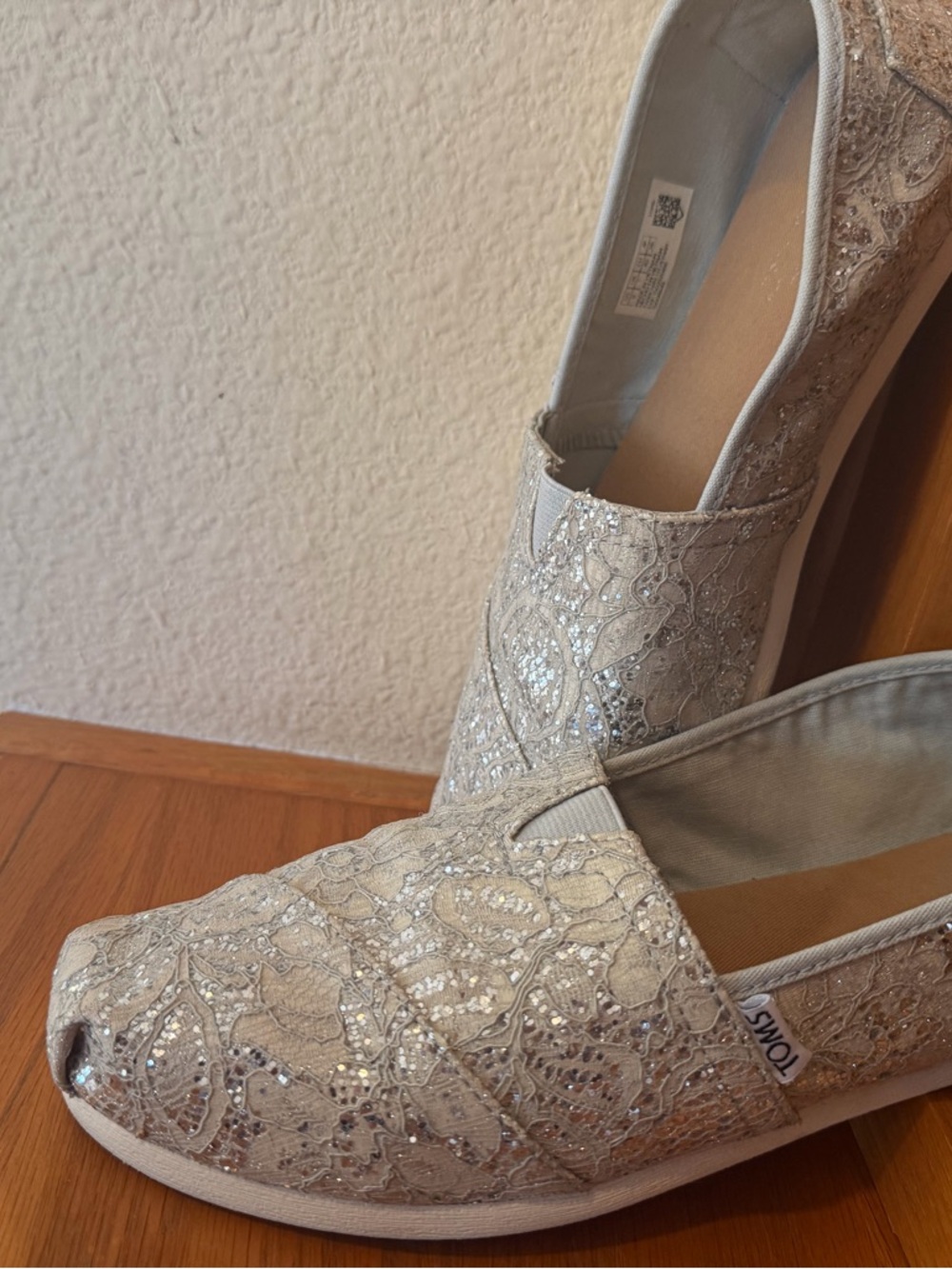 Toms Ivory Lace & Sequin Slip-On Flats